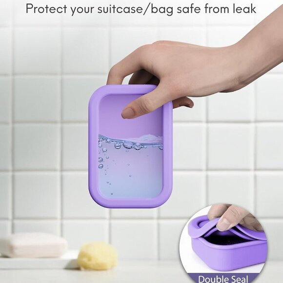 Solid Shampoo Bar Holder, Large Leakproof Travel Soap Case, Silicone Soap Box wi - Picture 3 of 7
